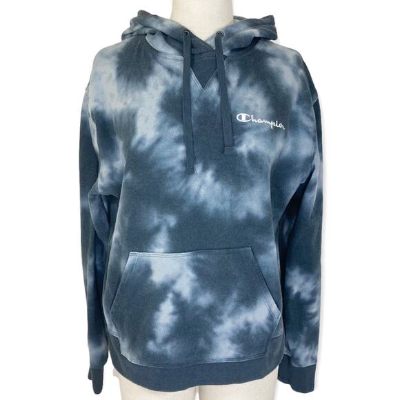 Women’s medium Tie Dye Hoodie, Champion black gray embroidered logo pullover - Picture 1 of 8
